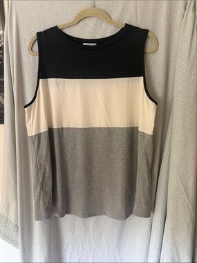 Colorblock Sleeveless Women's Top - Black, Cream & Gray